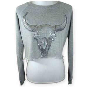 COTTON ON GRAY CROP TOP W/SEQUIN DESIGN SZ.XS EUC.